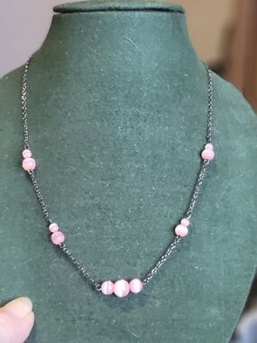 Delicate 16" Pink Moonstone Station Necklace